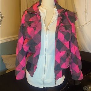 Warm Roxy pink and gray plaid coat